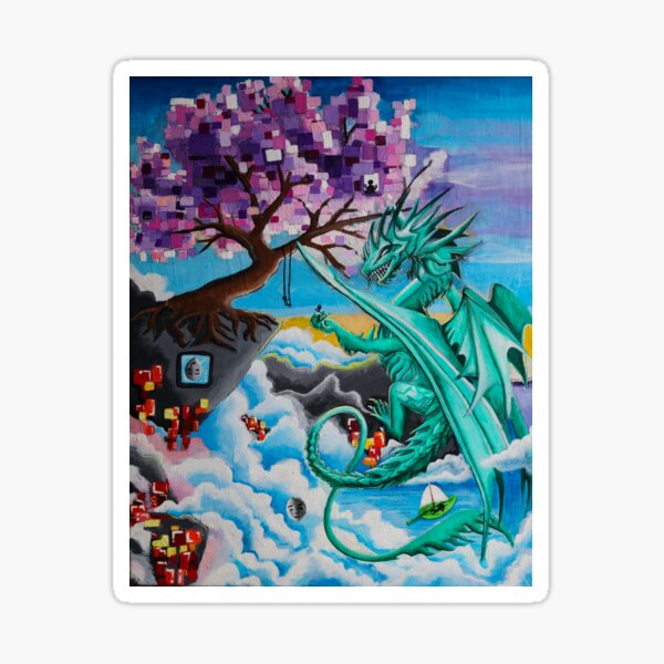 Dragon with Cherry Blossom Tree Sticker