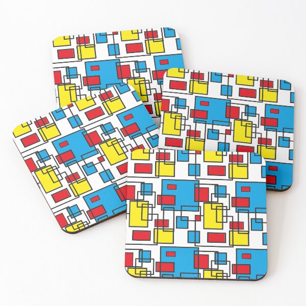 Item preview, blue, red and yellow geometric  seamless pattern on white designed and sold by linagaiaart.