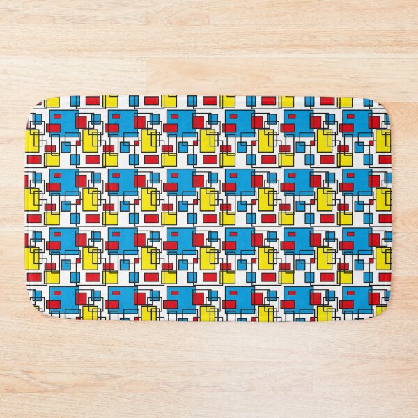 Item preview, blue, red and yellow geometric  seamless pattern on white designed and sold by linagaiaart.