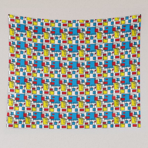 Item preview, blue, red and yellow geometric  seamless pattern on white designed and sold by linagaiaart.