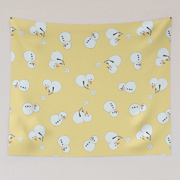 Item preview, Cute Snowmen playing with snowballs yellow background designed and sold by Meg M Studio.