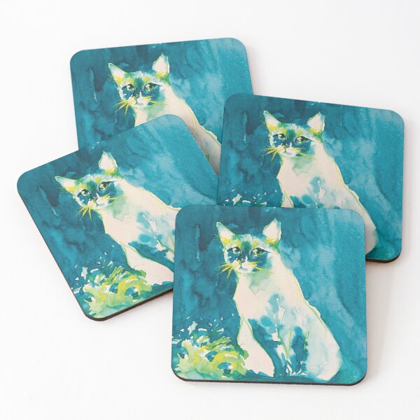 Item preview, Watercolor blue green cat designed and sold by Fabiana  Arantes.