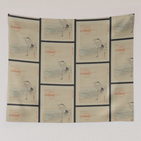 Item preview, Japanese Print (Late 19th Century) Sleeping Heron On Beach With Hanging Moon designed and sold by UnleyDesign.