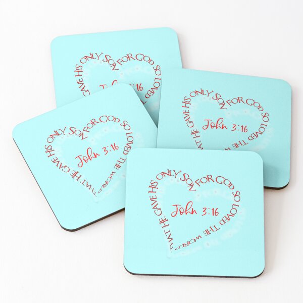 Item preview, John 3:16 Heart Verse (Red on Aqua) designed and sold by PawsitiveMum.