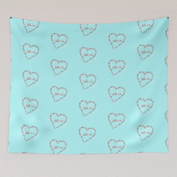 Item preview, John 3:16 Heart Verse (Red on Aqua) designed and sold by PawsitiveMum.