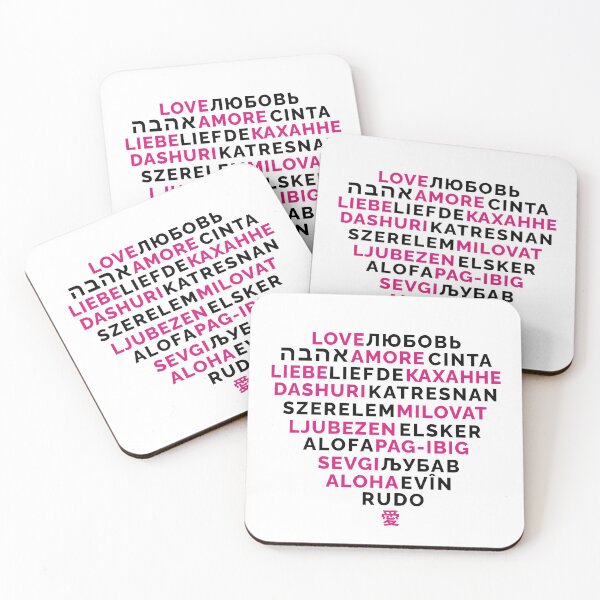 Item preview, LOVE text, the word love in different languages, gift for valentine's day, heart pink black LOVE designed and sold by HerHim-beyond.
