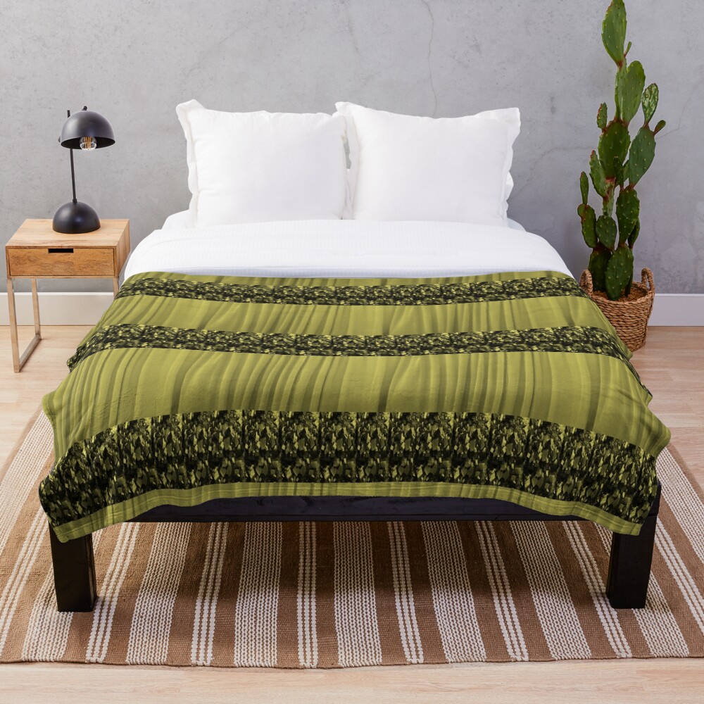 Gold, Green, black abstract print Throw Blanket