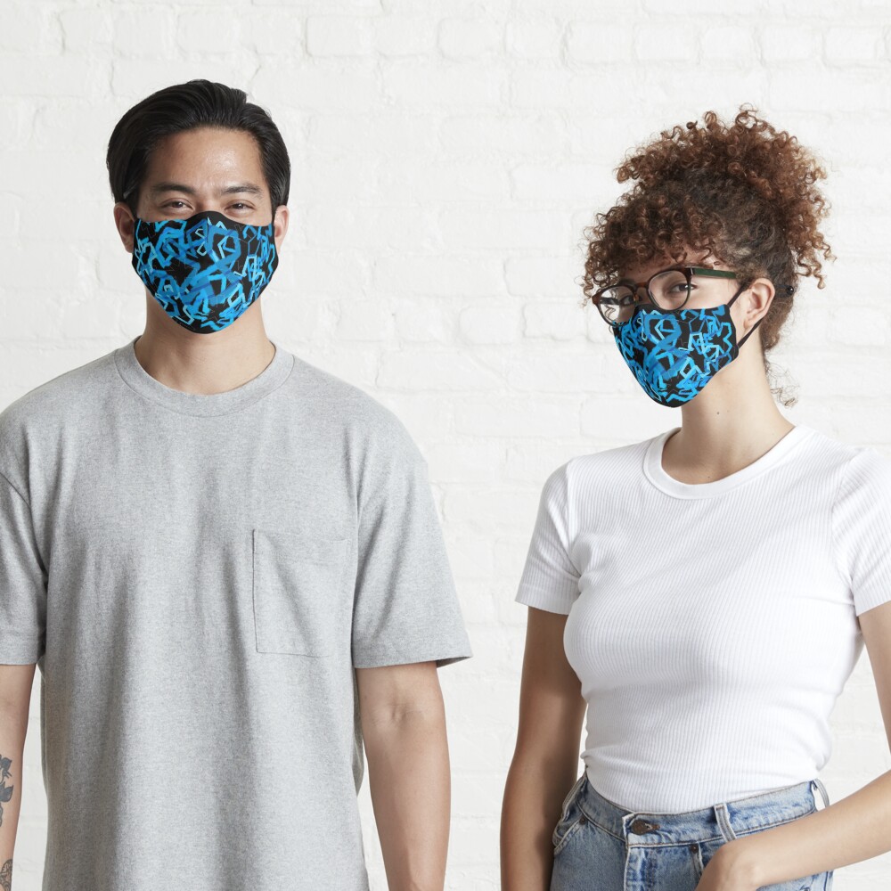 Funky Blue Graffiti Flowers Mask