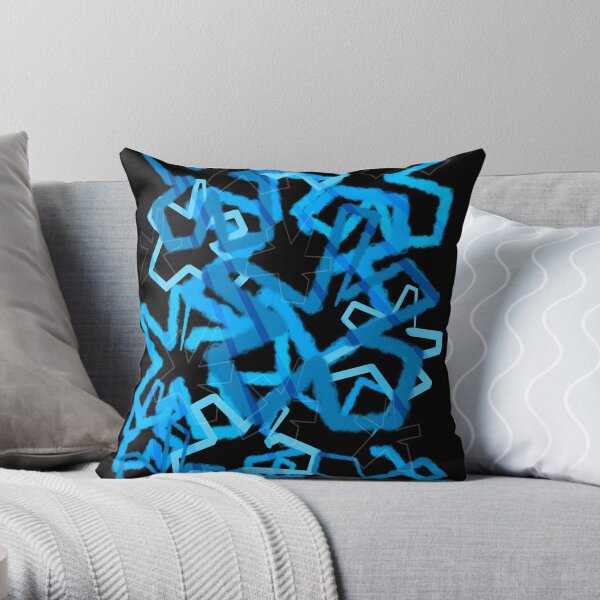 Funky Blue Graffiti Flowers Throw Pillow
