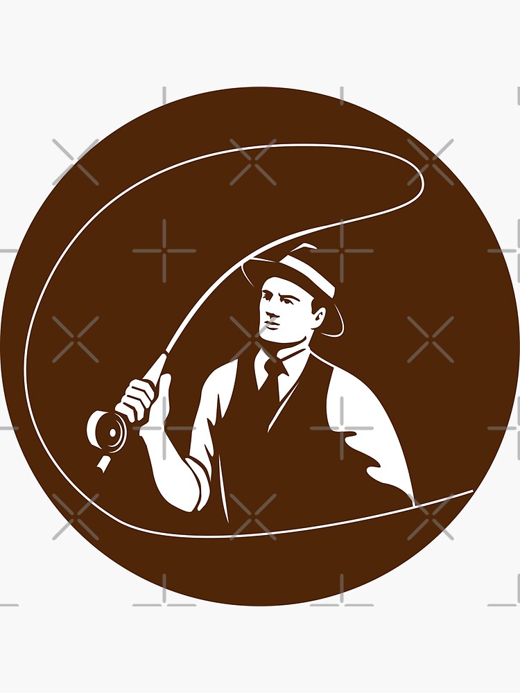 Mobster Gangster Fly Fisherman Circle Retro | Sticker