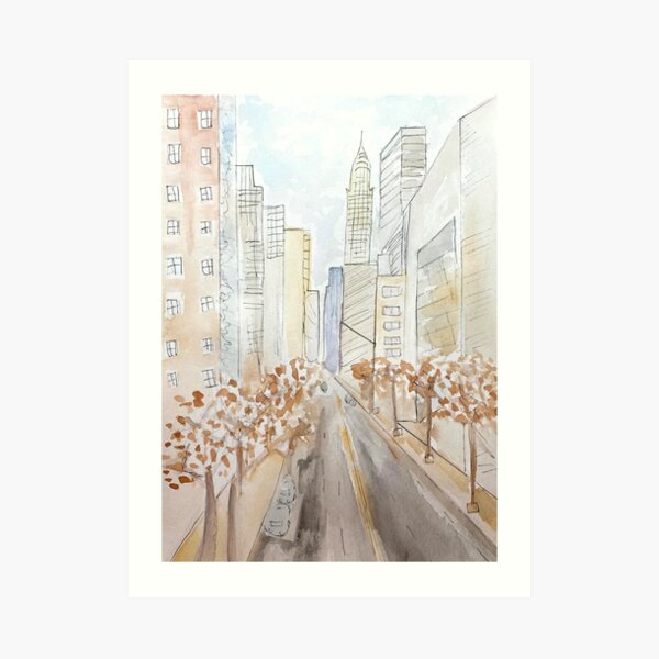 Scène de rue aquarelle de New York Impression artistique