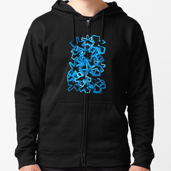 Funky Blue Graffiti Flowers Zipped Hoodie