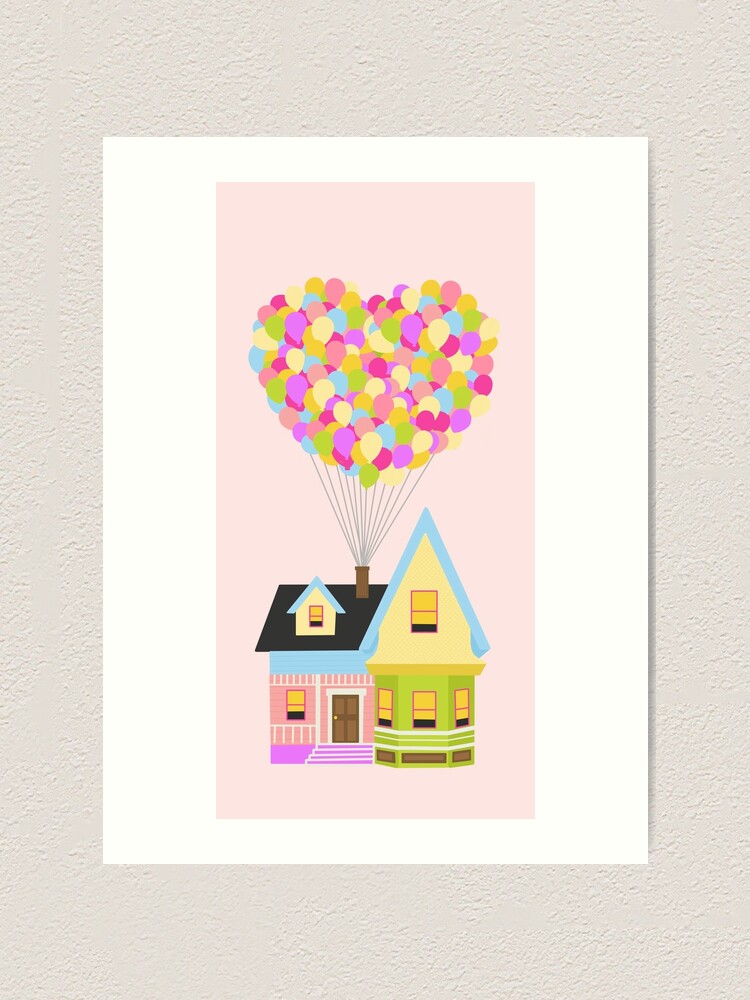 Up house with heart shaped balloons | Art Print