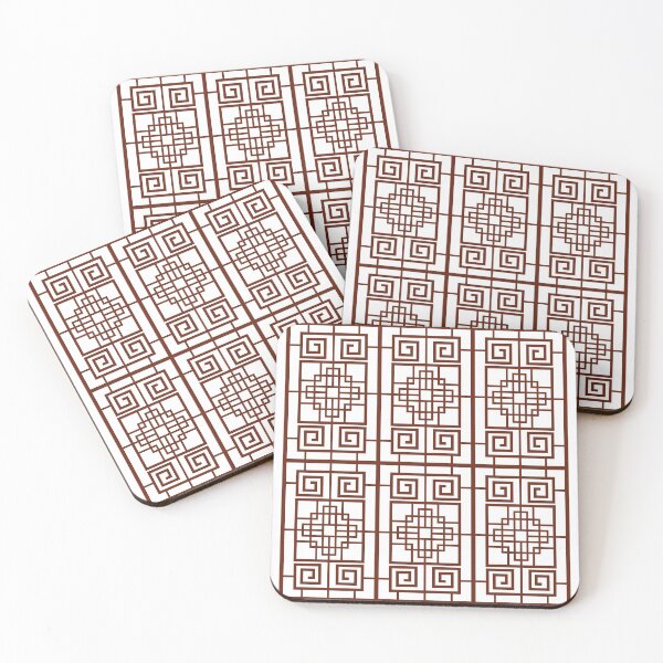 Item preview, Korean Traditional Brown Rectangle Pattern Style 1 on White BG designed and sold by FollowtheOrigin.
