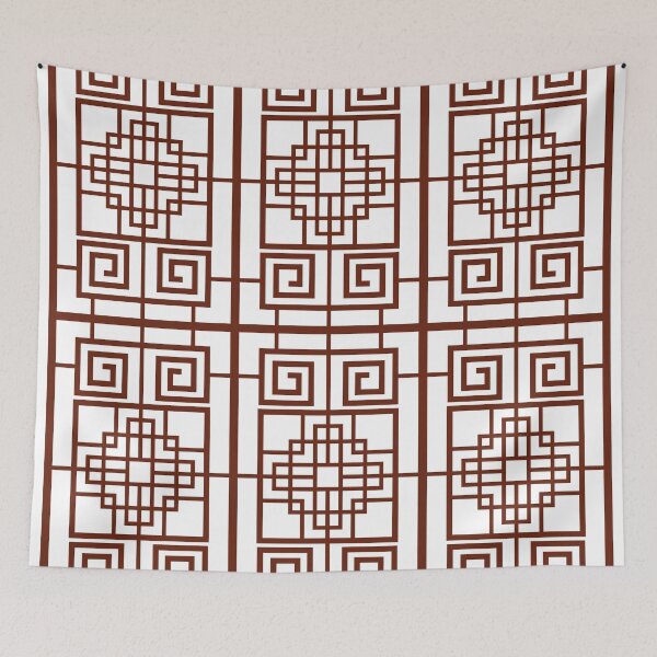 Item preview, Korean Traditional Brown Rectangle Pattern Style 1 on White BG designed and sold by FollowtheOrigin.