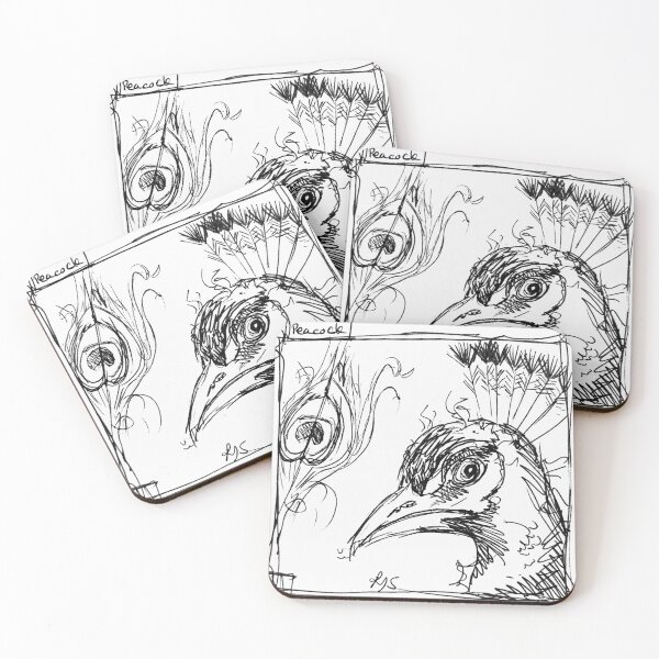 Item preview, Peacock, stylized drawing in black ink designed and sold by Sherbertfizzers.