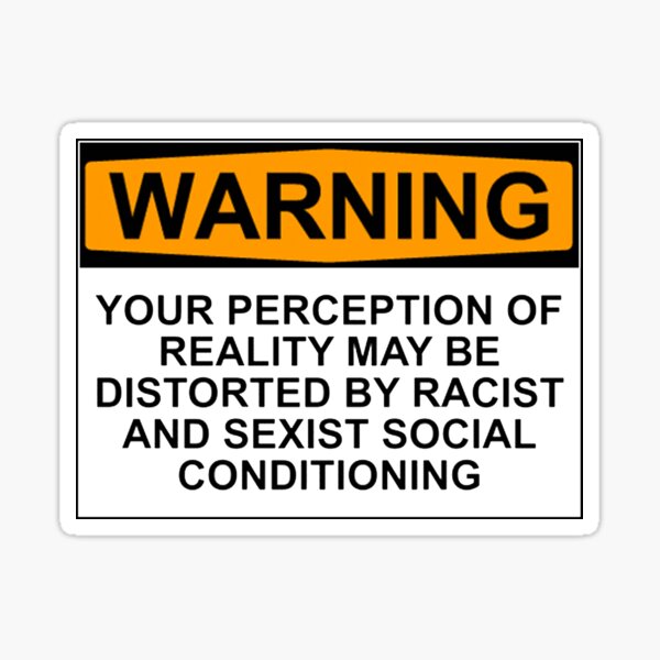 WARNING: YOUR PERCEPTION OF REALITY MAY BE DISTORTED BY RACIST AND SEXIST SOCIAL CONDITIONING Sticker