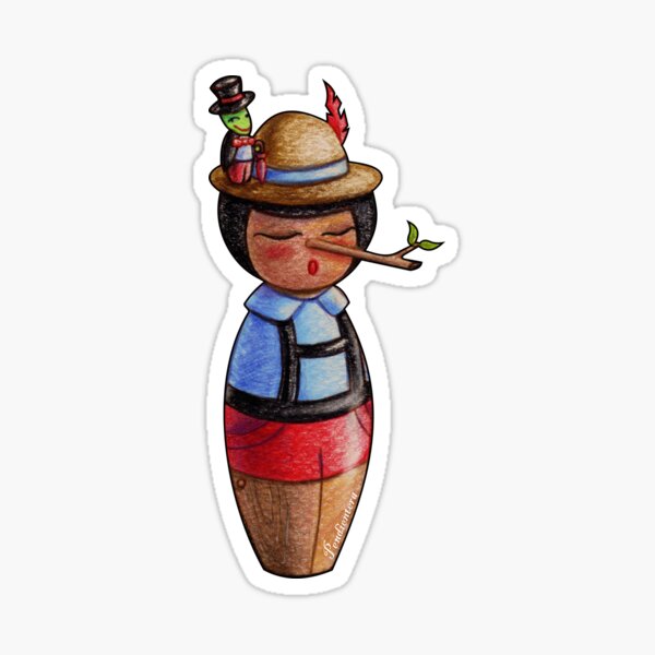 Kokeshi Pinocchio and Jiminy Cricket Sticker
