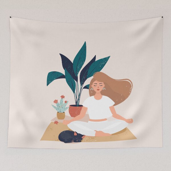 Item preview, Woman Doing Yoga With Cute Black Cat designed and sold by paradiskt.