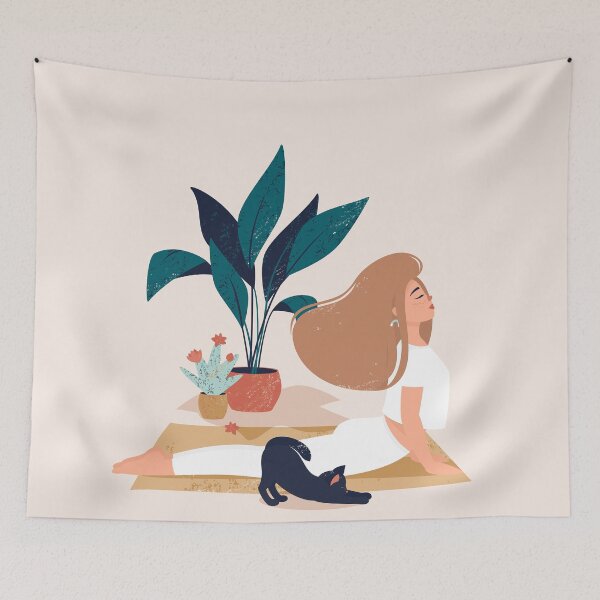 Item preview, Woman Doing Yoga With Cute Black Cat designed and sold by paradiskt.