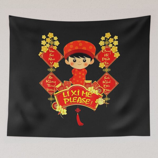 Item preview, Li Xi Me Please Vietnamese Red Cute Ao Dai Boy Flowers T-Shirt designed and sold by Lukifo-Glacier.