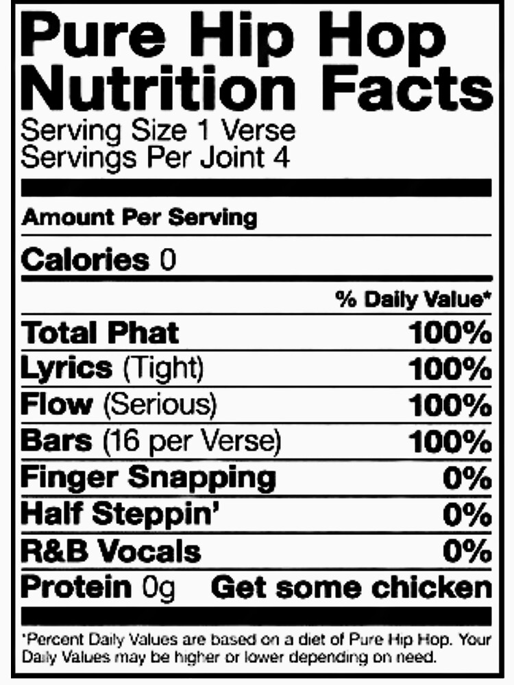 pure hip hop nutrition facts shirt