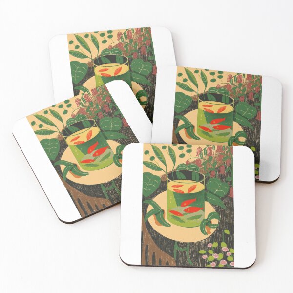 Item preview, Red fishes with plants inspired by Matisse designed and sold by chillstudio.