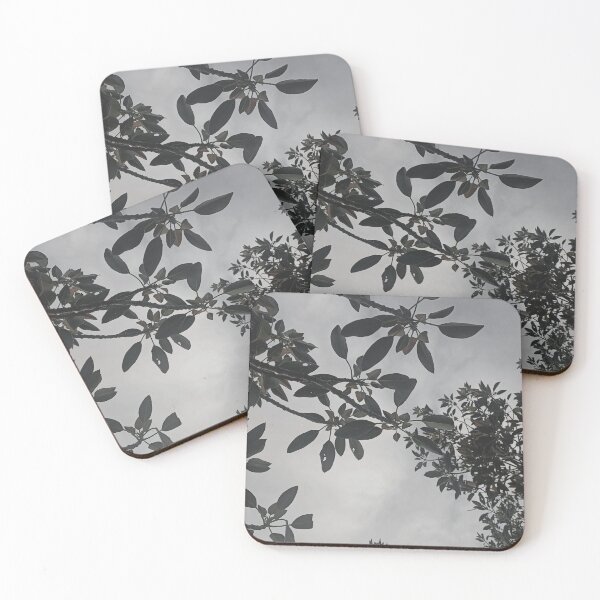 Item preview, leaves on tree brunches, cloudy sky, photography, modern art, leave, leaves, black and white designed and sold by MarJul.