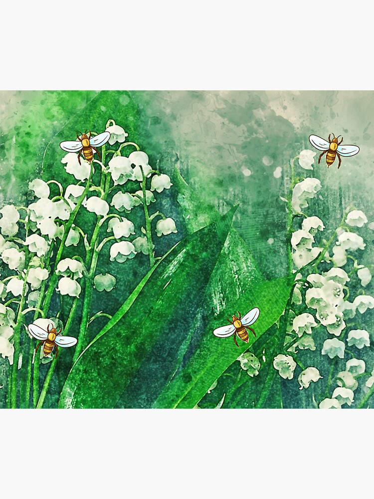 "Lily of the Valley and Bees" Sticker by gillys Redbubble