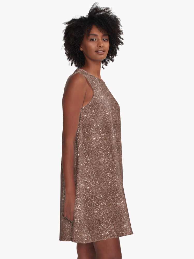 Alternate view of Bronze, brass Glitter squares abstract A-Line Dress
