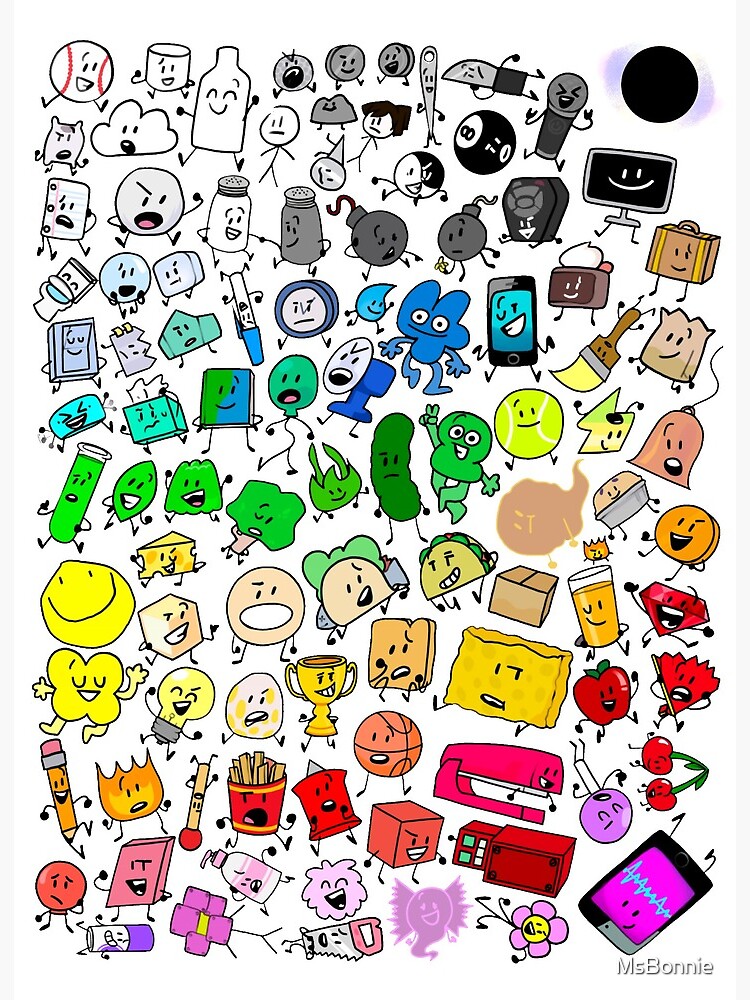 BFDI All Characters (Transparent) | Art Board Print