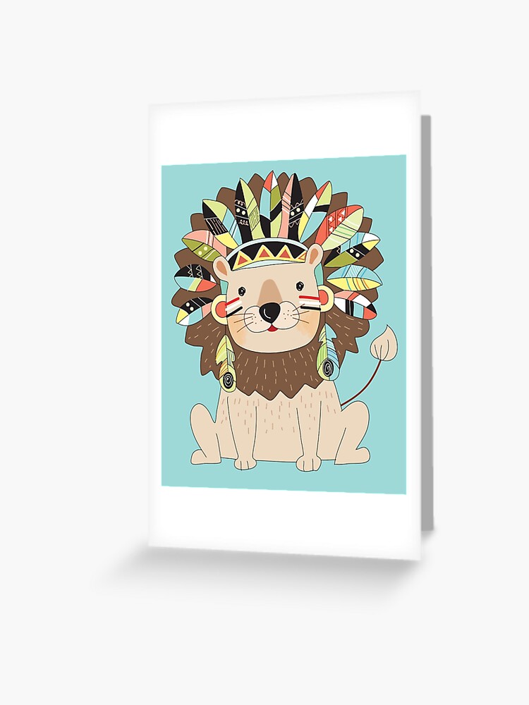 Tarjetas de felicitación «Dibujos animados de animales salvajes León tribal»  de peacockcards | Redbubble