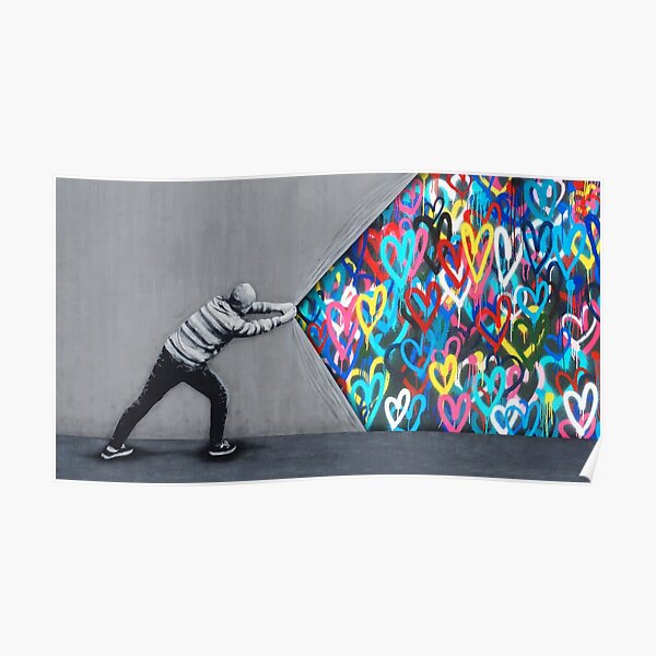 Behind The Curtain Graffiti Hearts Spray Paint Art Poster