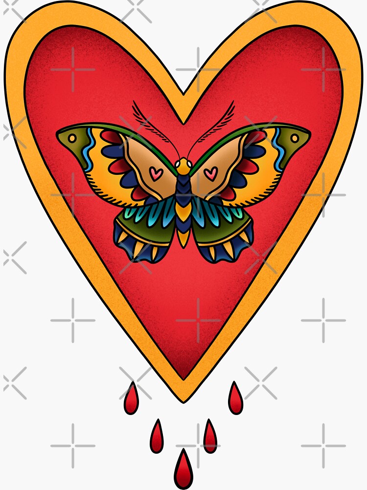 Sticker COEUR ROUGE PAPILLONS