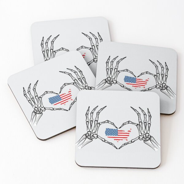 Item preview, Skeleton hand showing heart shape with Map of USA and the national flag of United States of America designed and sold by mashmosh.