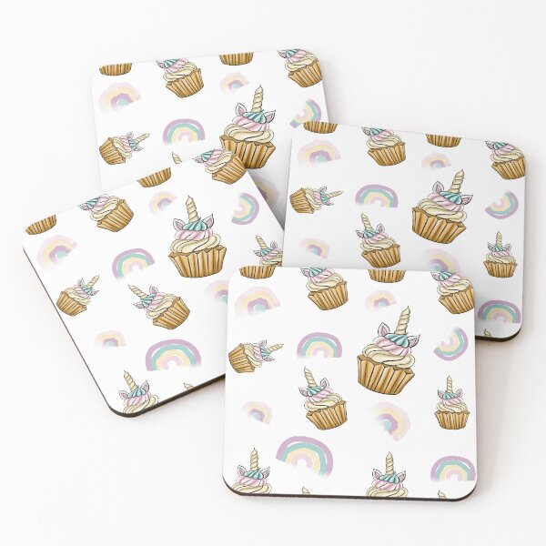 Item preview, pattern with cupcakes and a rainbow on a white background designed and sold by Aksena.