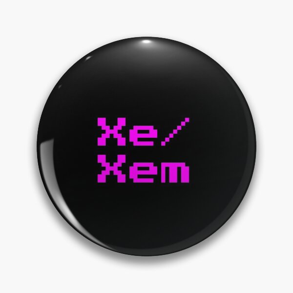 Item preview, Xe/Xem neon magenta retro 8 bit font cyberpunk pin designed and sold by Mal H.