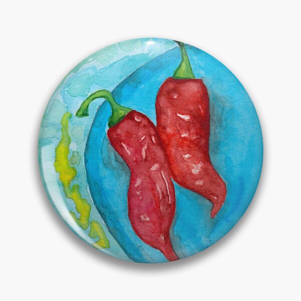 Item preview, Red Chillies on a Blue Plate in Watercolour designed and sold by Julie Pickering.