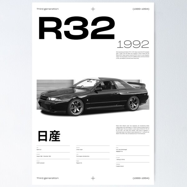 Nissan Skyline R32 1992 white version Poster