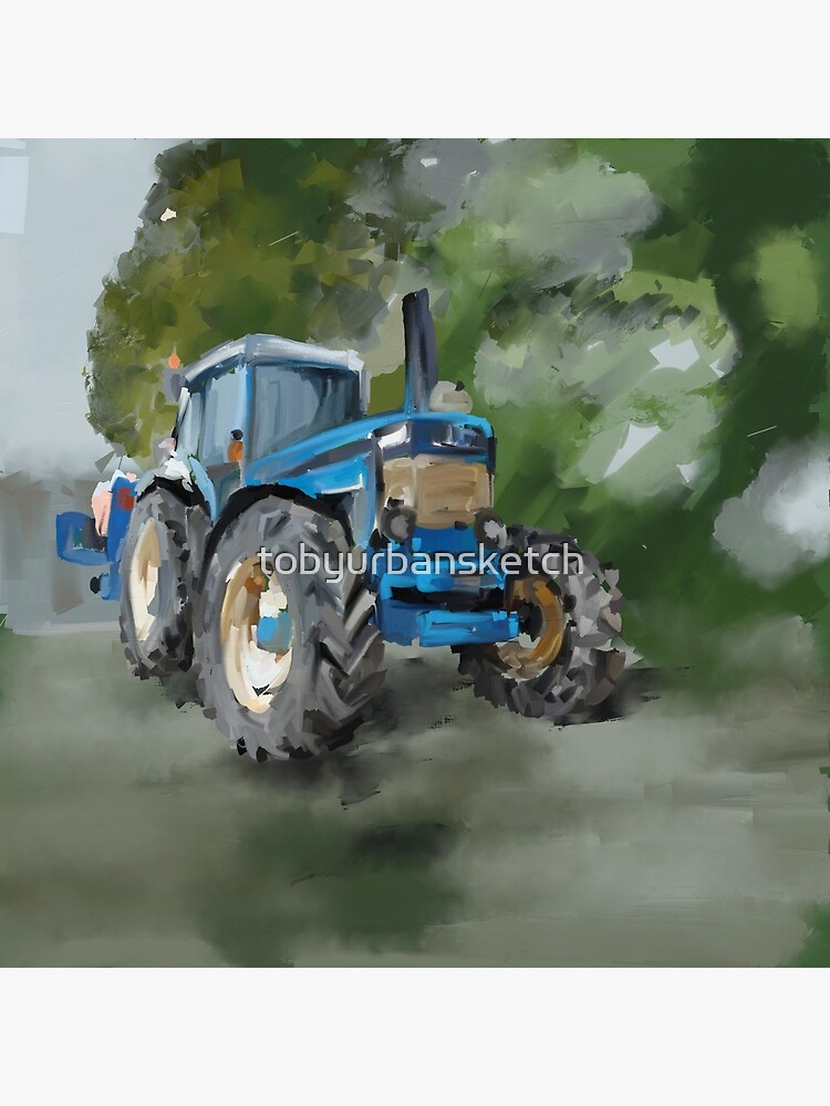 "Tractor Digital Oil Painting Blue Tractor Illustration" Photographic