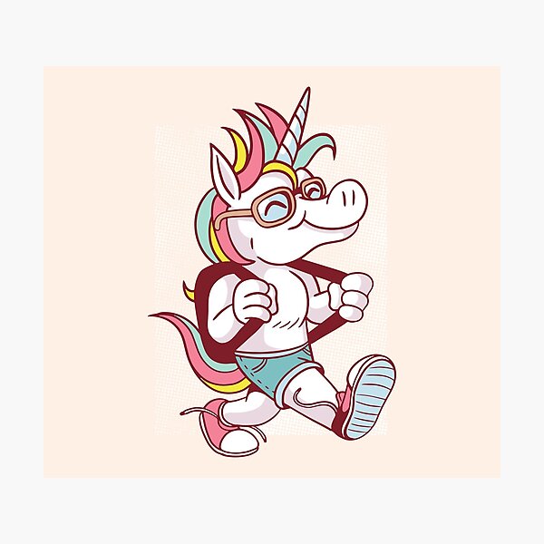 Impression photo ?� Gar?�on de licorne, cartable d'?�cole de licorne, licorne heureuse, belle 