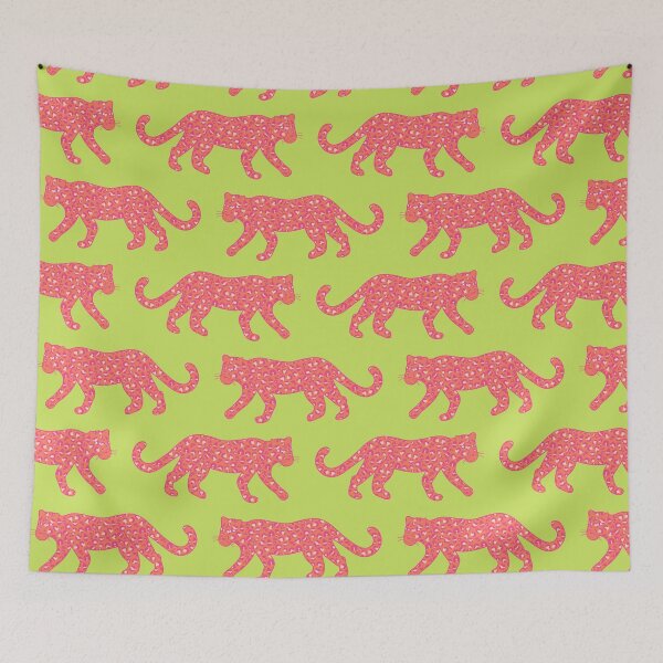 Item preview, Kitty Parade - Coral Pink on Lime designed and sold by fancyashell.