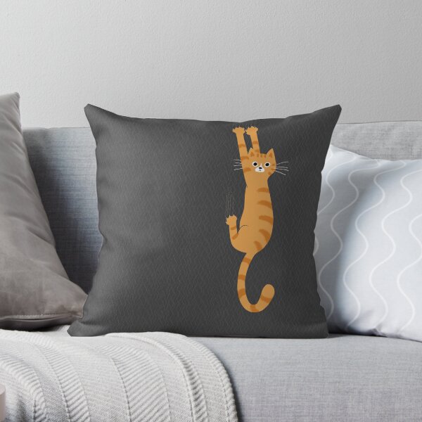 Orange Tabby Cat Hanging On | Funny Striped Cat Throw Pillow