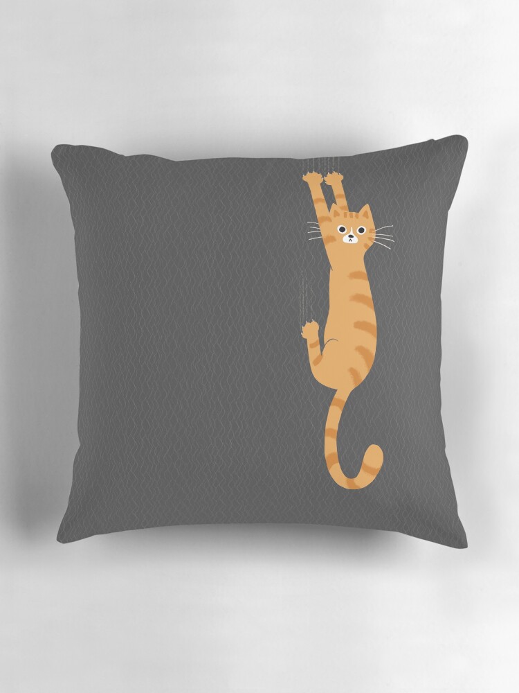 Thumbnail 3 of 4, Pillow, Orange Tabby Cat Hanging On | Funny Striped Cat designed and sold by ShortCoffee.