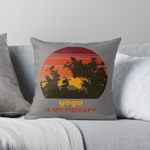 Yoga is my therapy sunset Throw Pillow