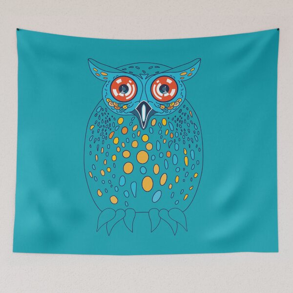 Item preview, Friendly thoughtful night owl with big binocular eyes in turquoise designed and sold by IngaDesign.