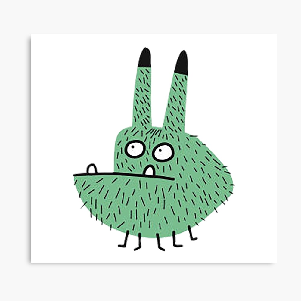 Fred the green Monster with tall bunny ears and an overbite