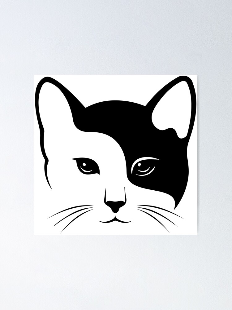 T te de chat noir et blanc Poster