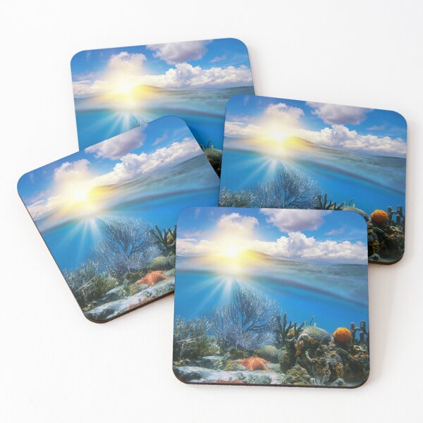 Item preview, Sunshine in the sky and coral with sea star underwater designed and sold by Seaphotoart.
