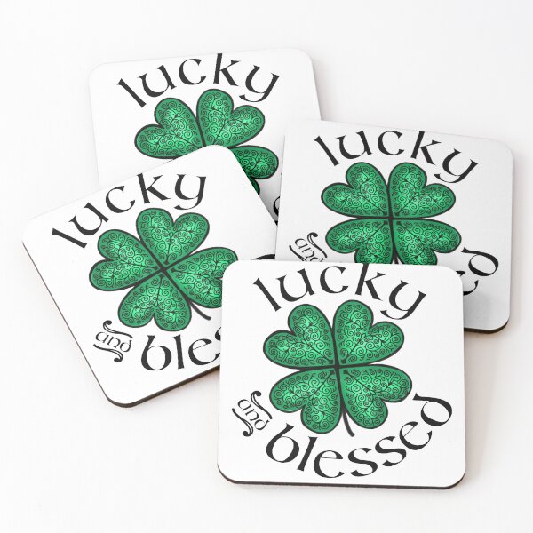 Item preview, Lucky and Blessed stained glass Irish shamrock designed and sold by JoyfulJen.